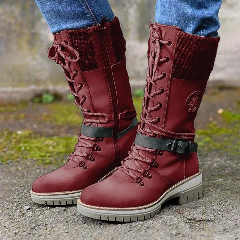 Mid-high women's boots autumn and winter new style slope with thick with wool stitching Martin boots