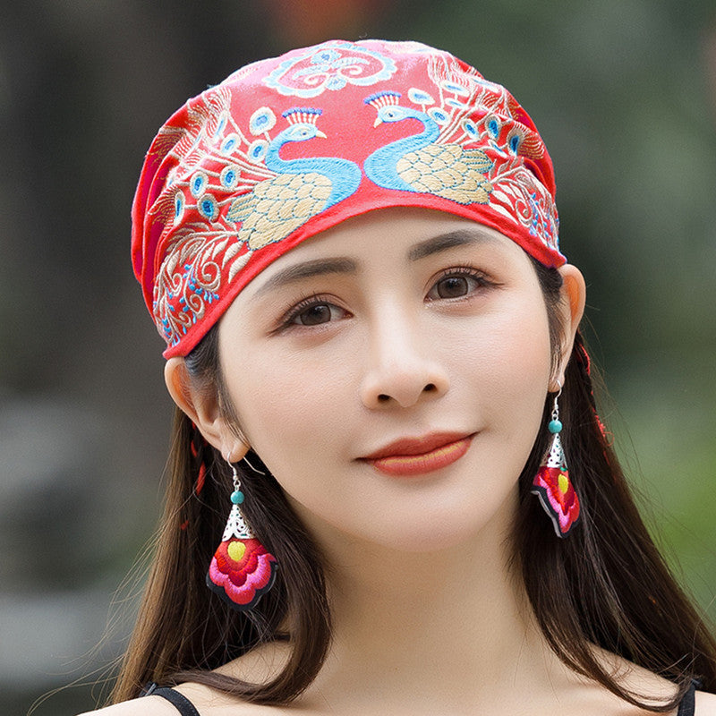 New Ethnic Style Retro Embroidery Flower Cap Cotton Hemp Thin Versatile Hat