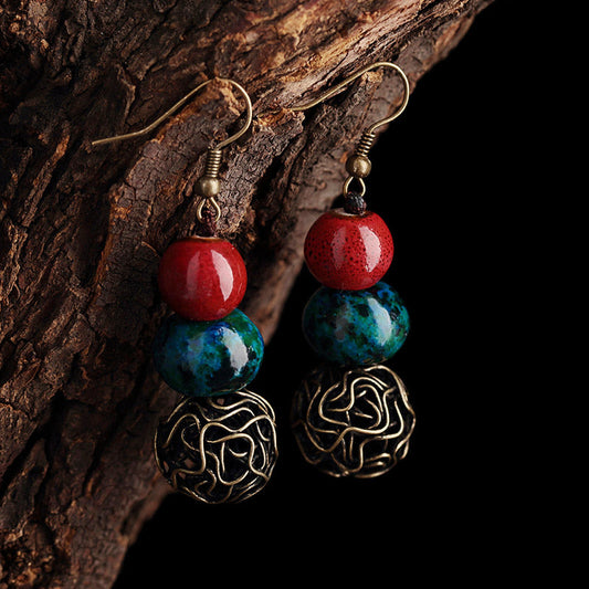 Original Handmade Ceramic Earrings Tibetan Jewelry Ethnic Wind Earrings Retro Literary Earrings