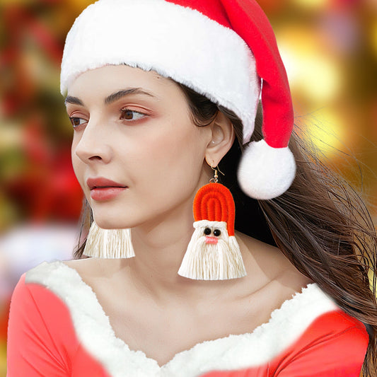 Christmas Earrings female creative cartoon christmas Bohemian tassel woven handmade earrings