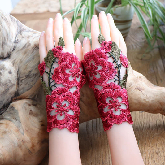 National style hollow embroidery gloves