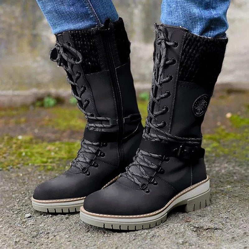 Mid-high women's boots autumn and winter new style slope with thick with wool stitching Martin boots