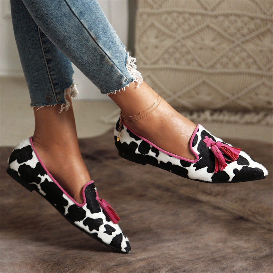 New Fashion Pointed Muller Shoes 40-43 Size Leopard Pattern Casual Single Shoe