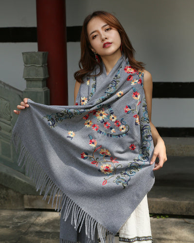 Thickened imitation cashmere embroidered scarf shawl dual-purpose autumn and winter warmth, large size high-end retro national style