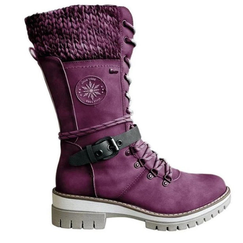 Mid-high women's boots autumn and winter new style slope with thick with wool stitching Martin boots