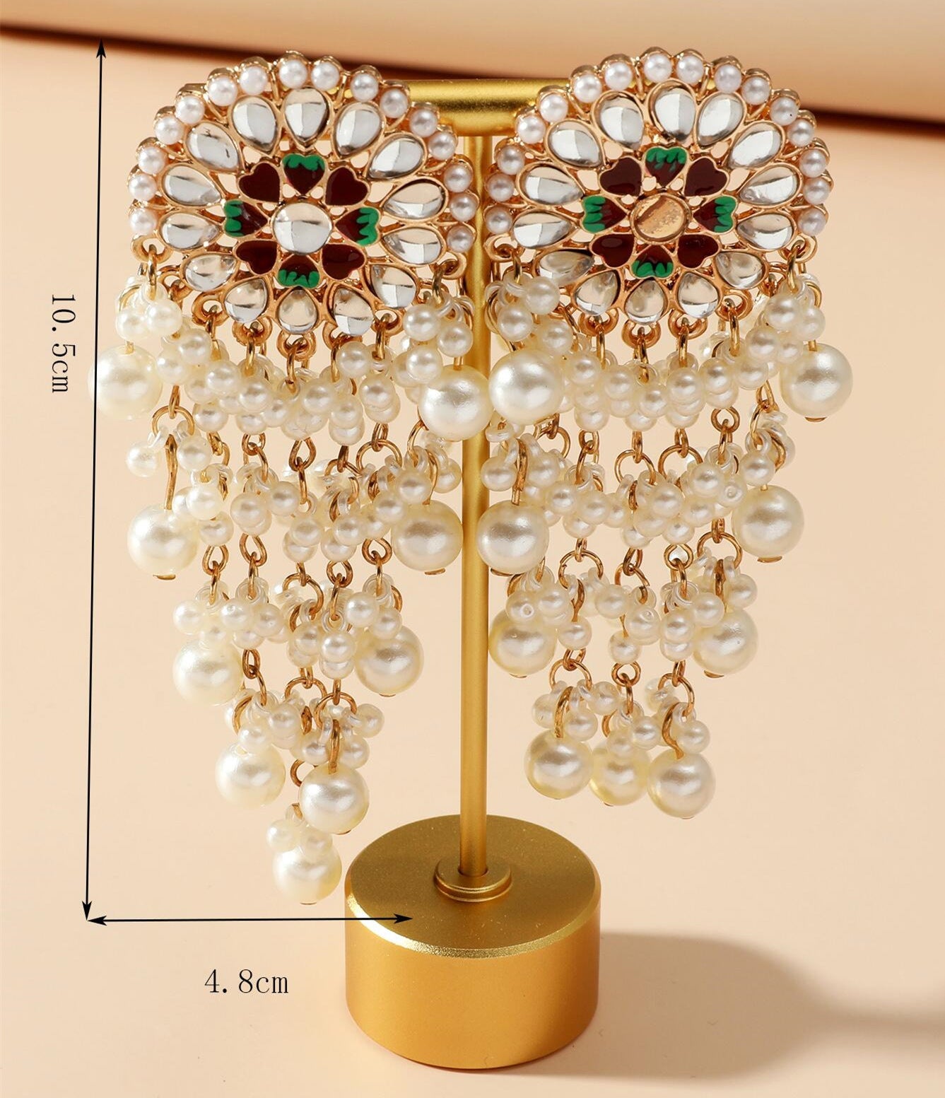 Fashion retro exotic ethnic style exaggerated earrings palace style diamond pearl tassel earrings