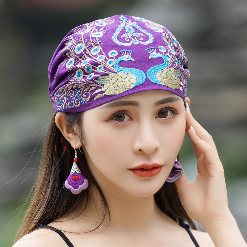 New Ethnic Style Retro Embroidery Flower Cap Cotton Hemp Thin Versatile Hat