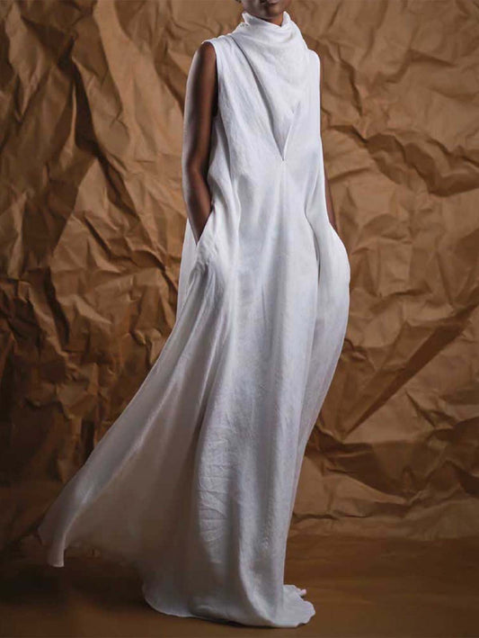 Women's sleeveless stacking collar long mop dress