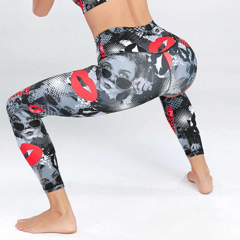 Yoga Pants Women High Waist Hip Grinding Fitness Pants Elastic Tight Quick Dry Print Yoga Pants