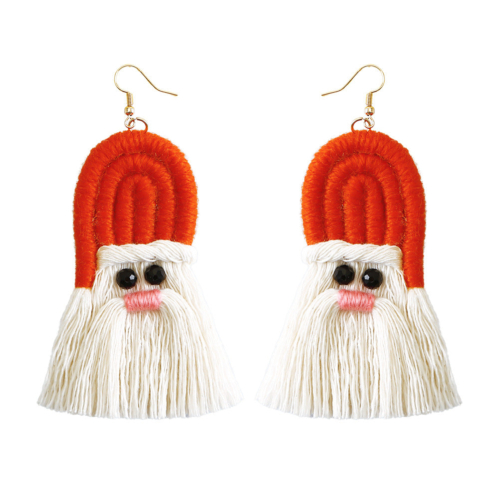 Christmas Earrings female creative cartoon christmas Bohemian tassel woven handmade earrings