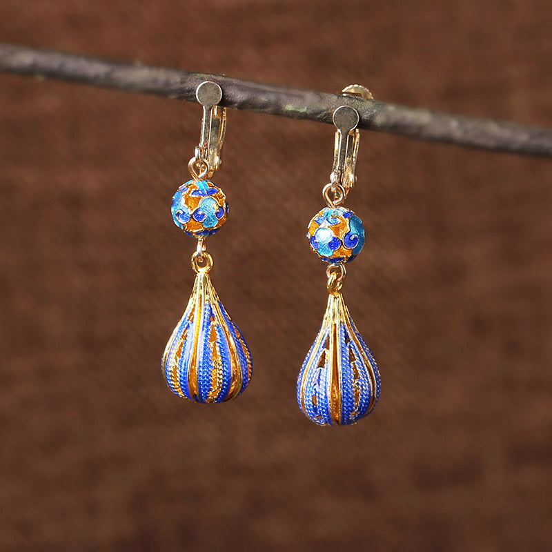 Cloisonne Blue Earrings High-grade Female Antique Sterling Silver Earrings