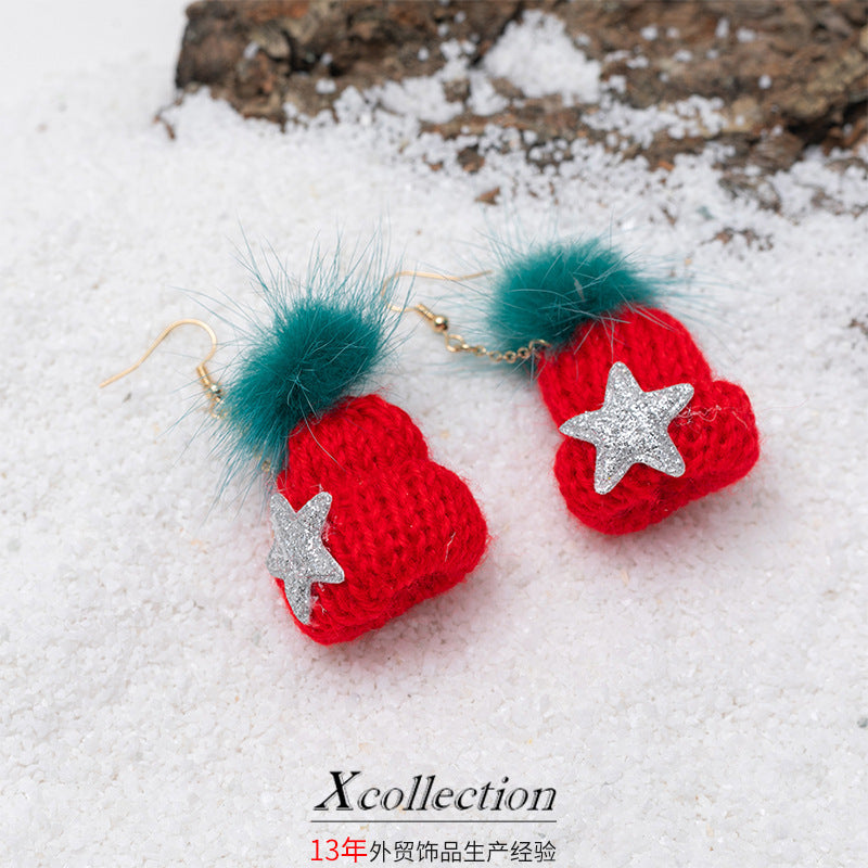 New holiday accessories colorful funny Christmas Earrings female autumn and winter wool ball earrings