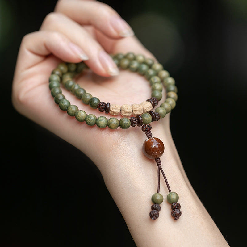 Old material green sandalwood Buddha beads bracelet female forest student sandalwood passion seed bracelet couple ethnic style