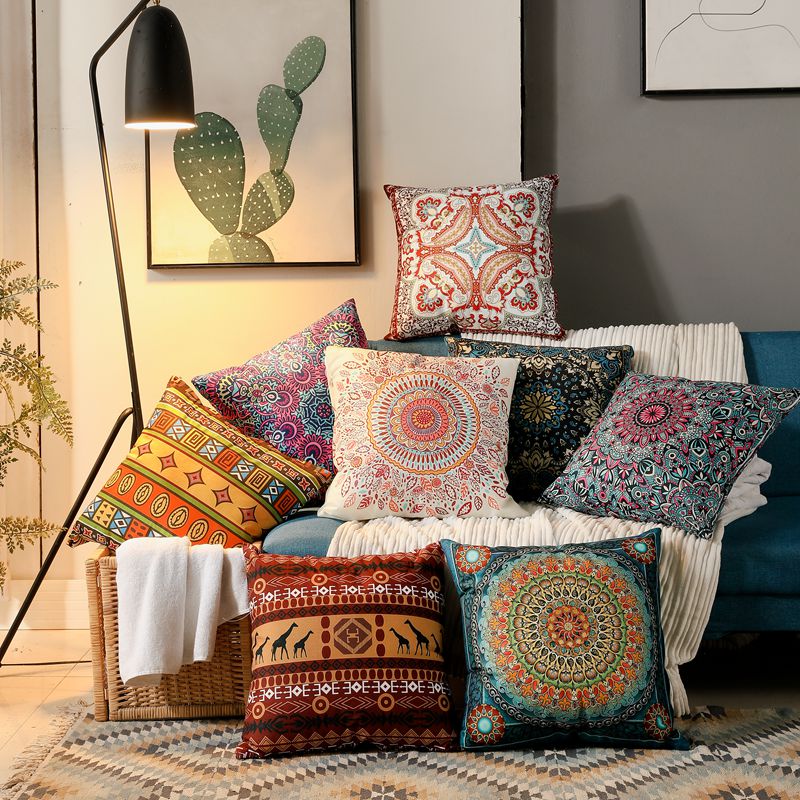 Ethnographic Vintage Pillowcase Bohemian Square Cushion Cover