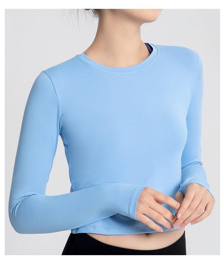 Sports Yoga Wear Women's Loose Slimming Blouse and Quick-drying Sportswear Solid Color Long-sleeved Yoga Wear with Hollow Back