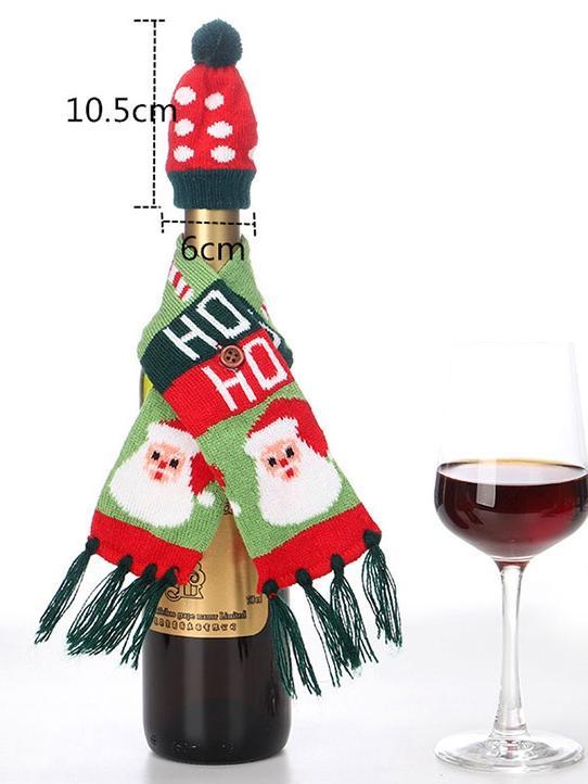 Christmas Knitted Scarf Hat Christmas Wine Bottle Set