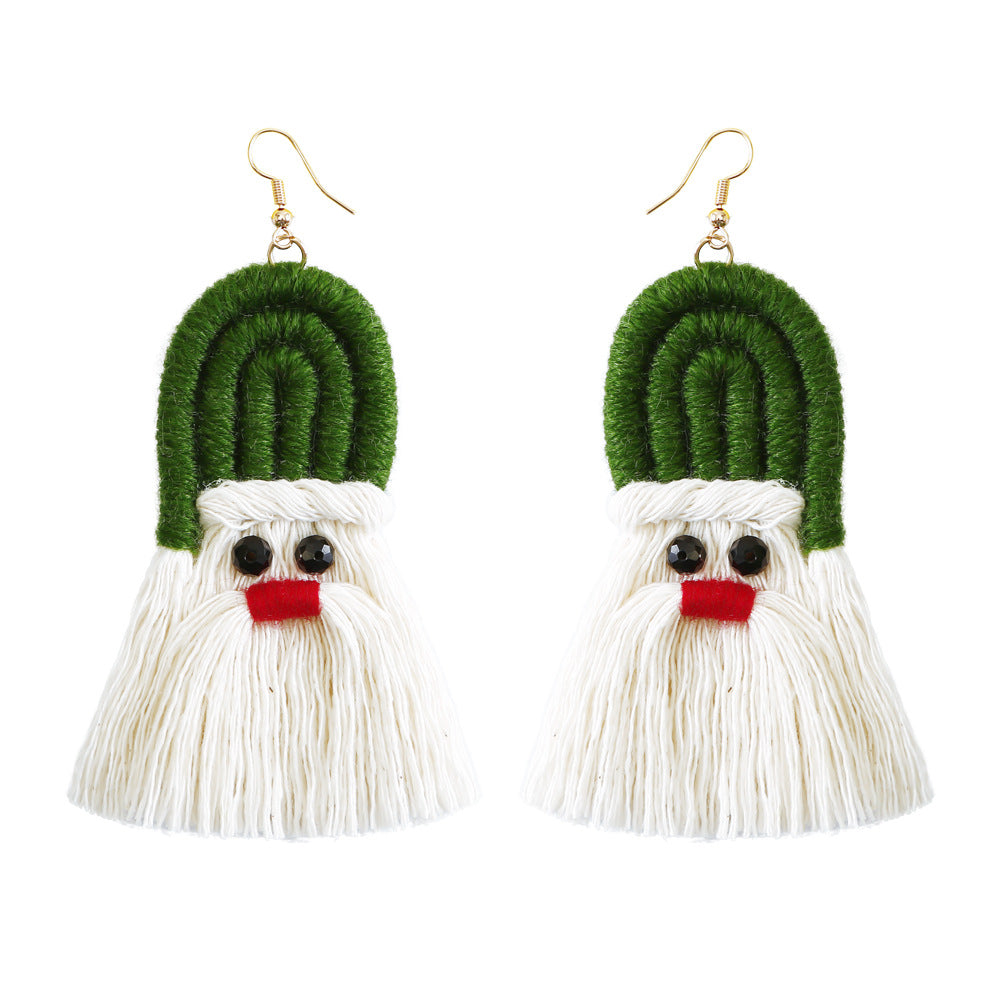 Christmas Earrings female creative cartoon christmas Bohemian tassel woven handmade earrings