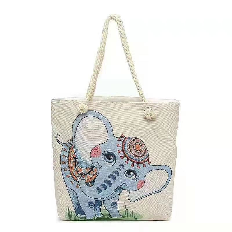 Double-sided Ethnic Style Embroidery Bag Women's Live Embroidery Peacock Elephant Canvas Bag