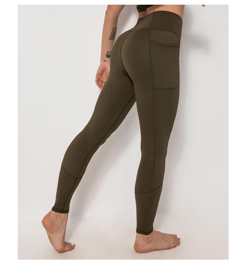 Spliced pocket size double-sided nylon high elastic sports high waist hip tight yoga pants women.