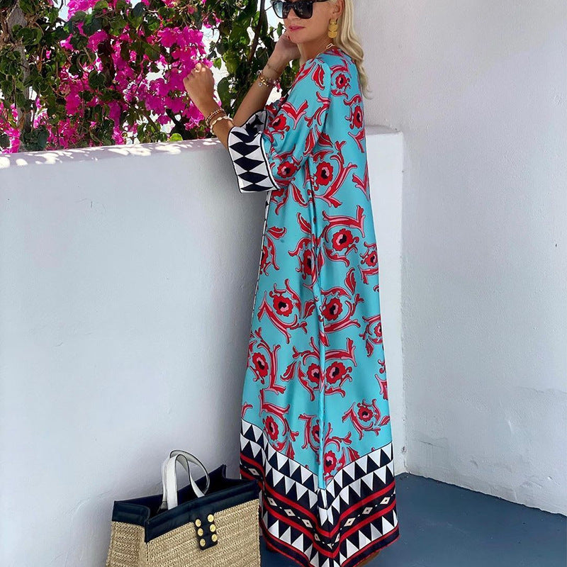 Bohemian summer vacation print maxi dress