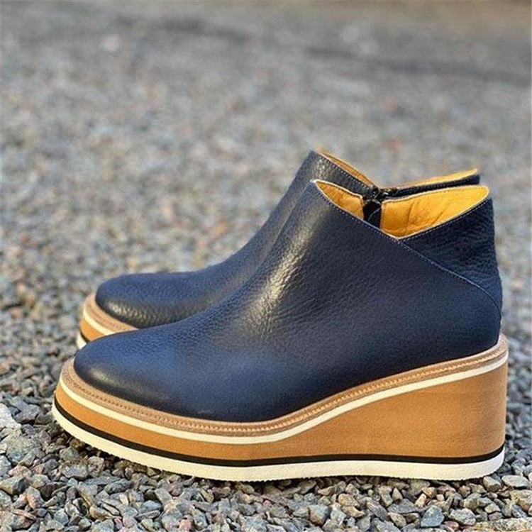 New autumn viscose shoes casual round head thick heel spot solid color low help British solid color fashion boots.