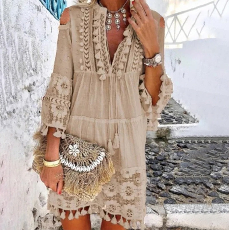 Spring and Summer New 7 Colors Boho Dress Ladies Fashion Sweet Lady Dress Plus Size S-5XL