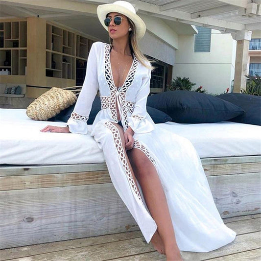 Summer Beach Round Hole Lace Holiday Sunscreen Cardigan Bikini Beach Long Skirt