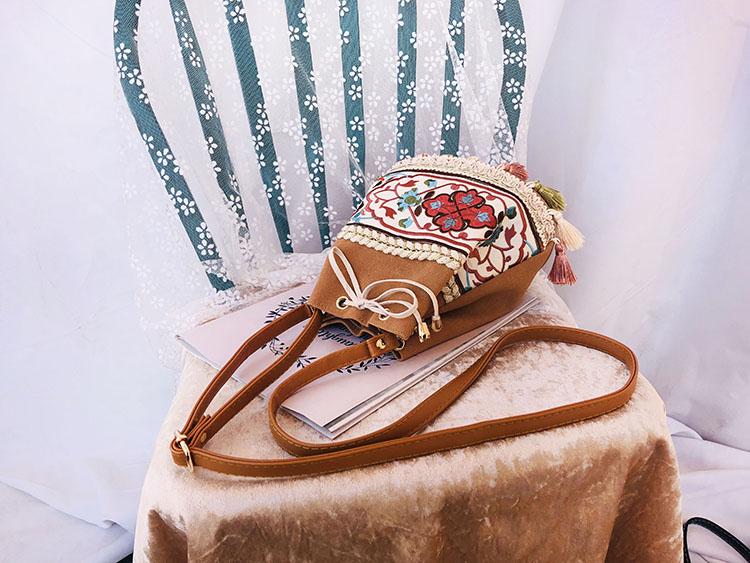 Bohemian Embroidered Tassel Bucket Bag Crossbody Bag