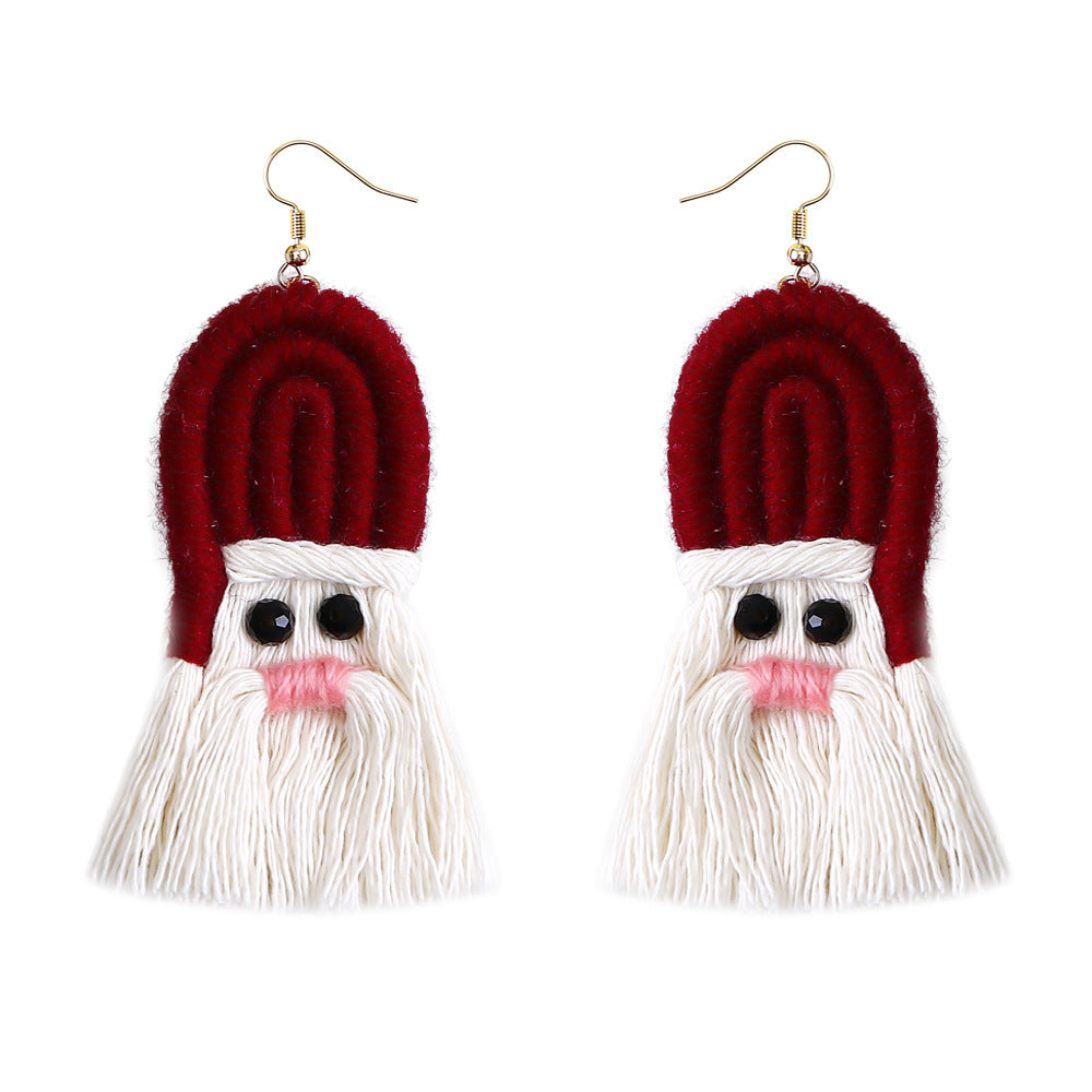 Christmas Earrings female creative cartoon christmas Bohemian tassel woven handmade earrings