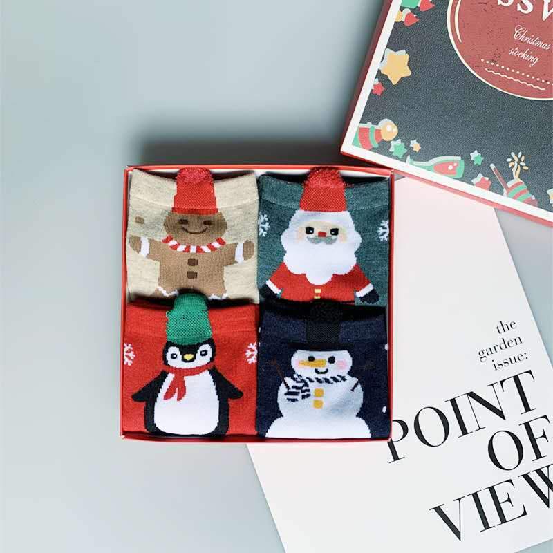 Autumn and winter new product red Christmas socks gift box cartoon cute medium tube socks female cotton socks Christmas socks boxed