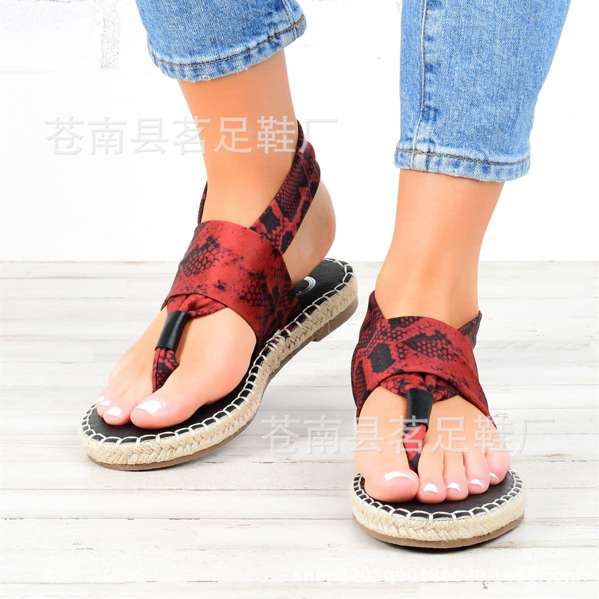 Women's Hemp Rope Woven Snake Print Herringbone Sandals