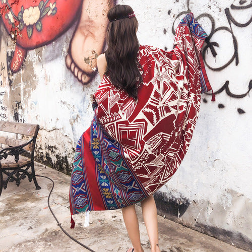 Ethnic holiday shawl summer sun protection scarf women's beach towel cotton scarf