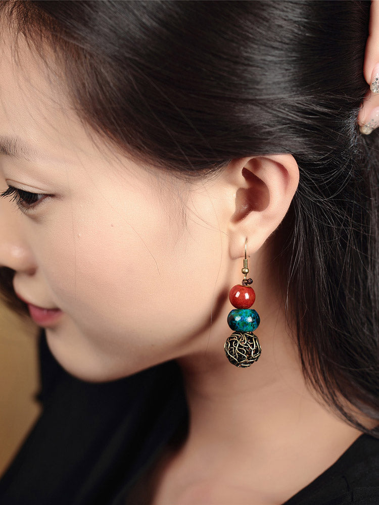 Original Handmade Ceramic Earrings Tibetan Jewelry, Ethnic Minority Style Earrings, Retro Literary Earrings