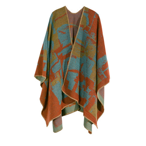 Thickened Autumn and Winter Scarf Versatile Retro Ethnic Warm Shawl  Cloak