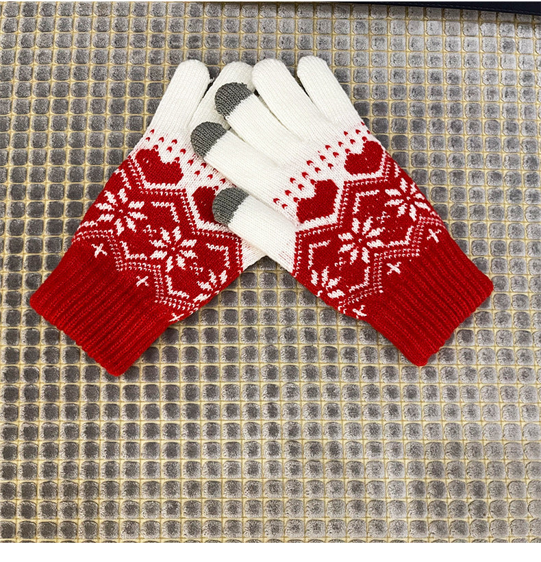 Christmas knitted hat jacquard scarf touch screen gloves three-piece gift