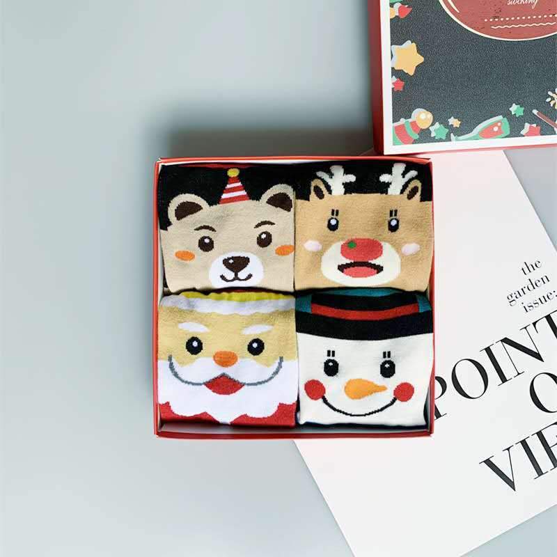 Autumn and winter new product red Christmas socks gift box cartoon cute medium tube socks female cotton socks Christmas socks boxed