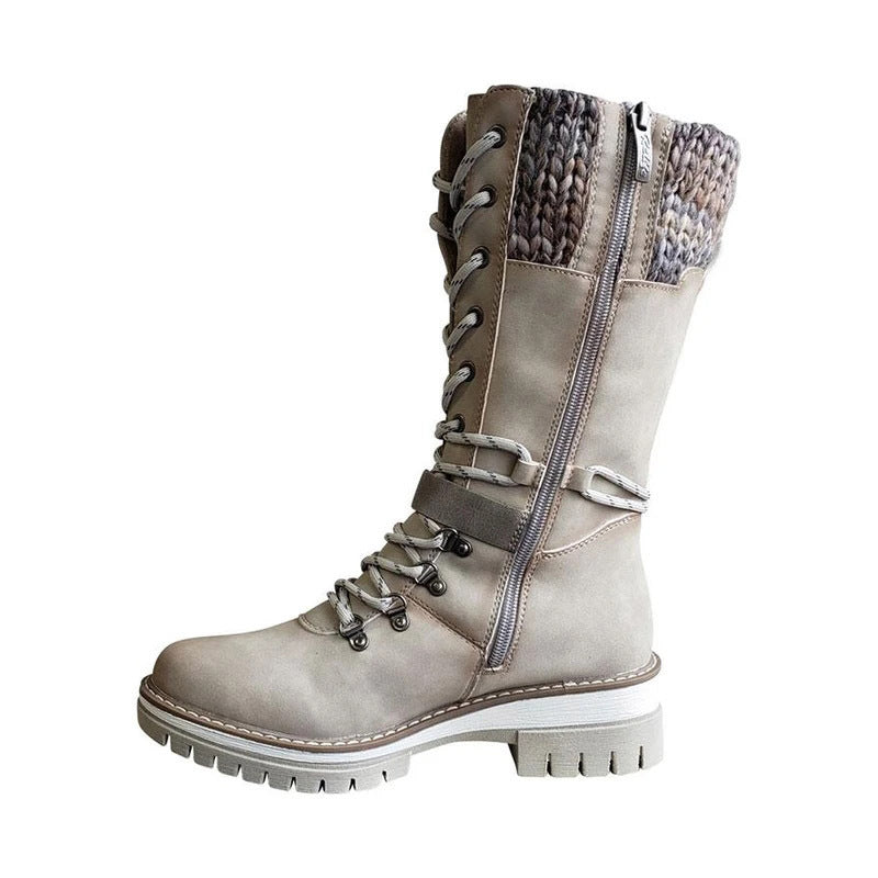 Mid-high women's boots autumn and winter new style slope with thick with wool stitching Martin boots