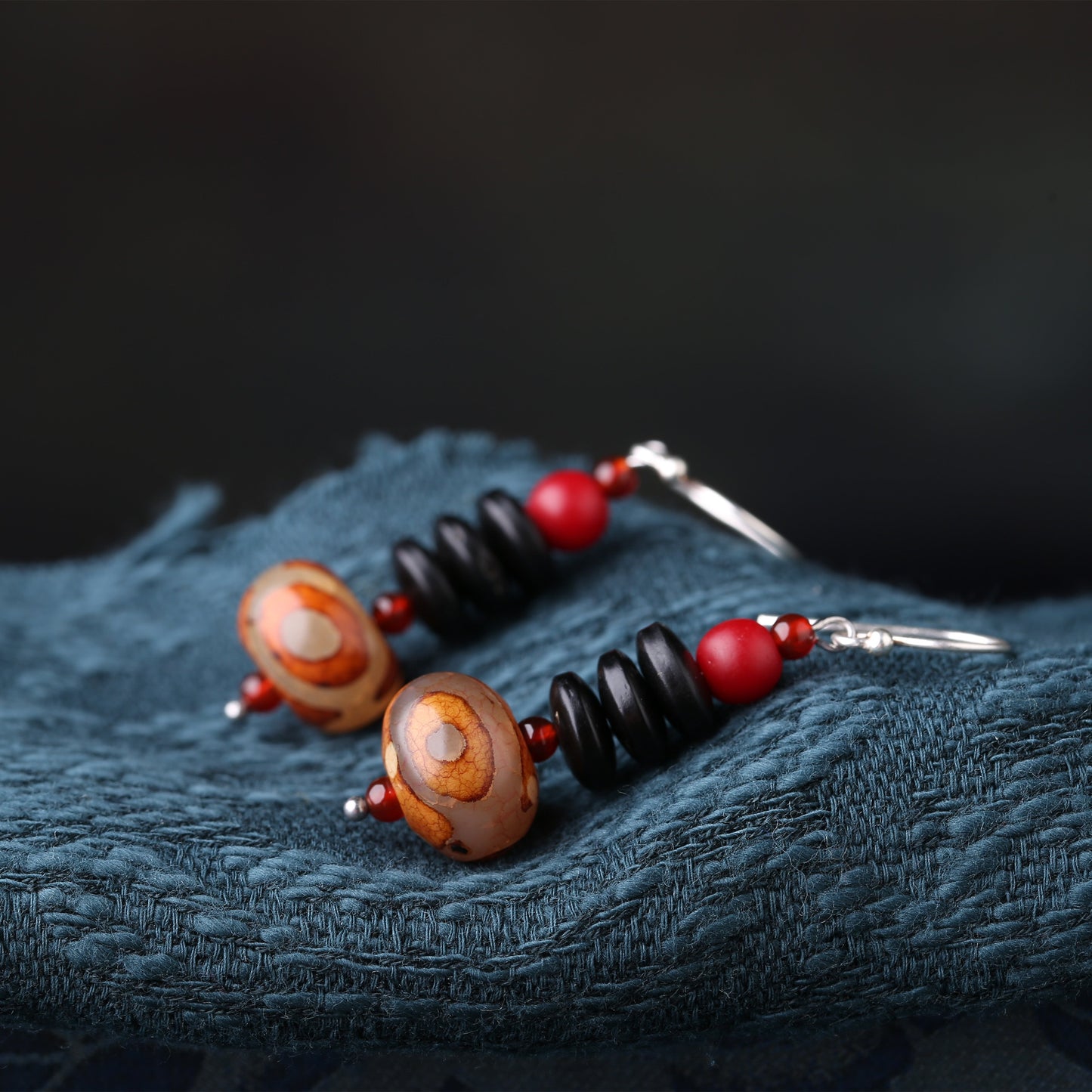 New National Style Earrings Dzi Beads Accessories Tremella Hook Ear Clip Literature and Leisure