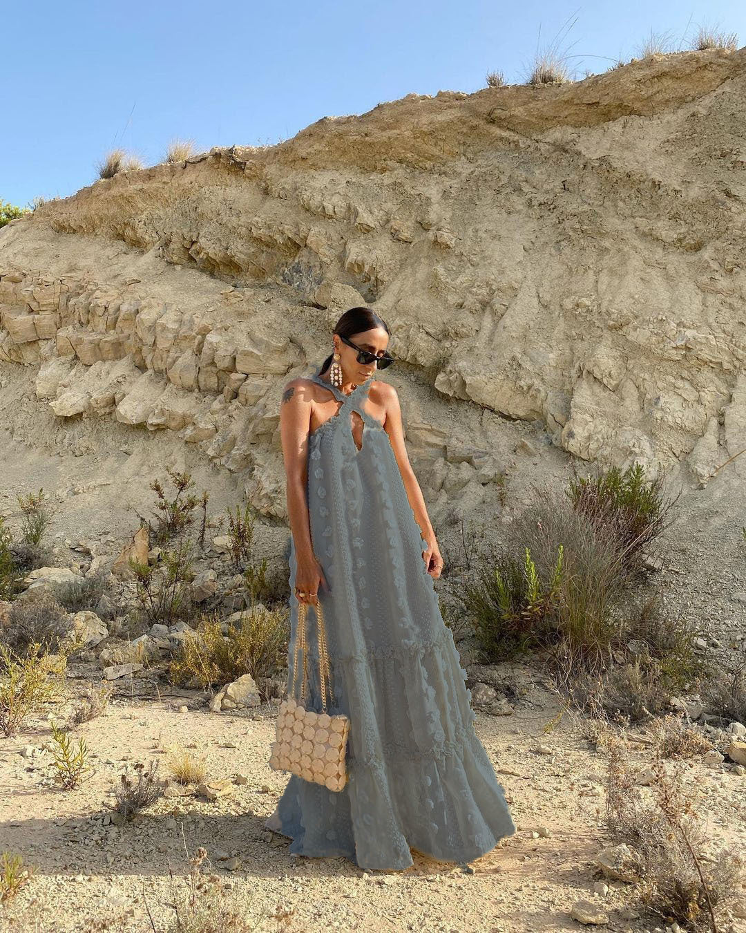 Fashion Hanging Neck Three-dimensional Flower Mop Cake Dress