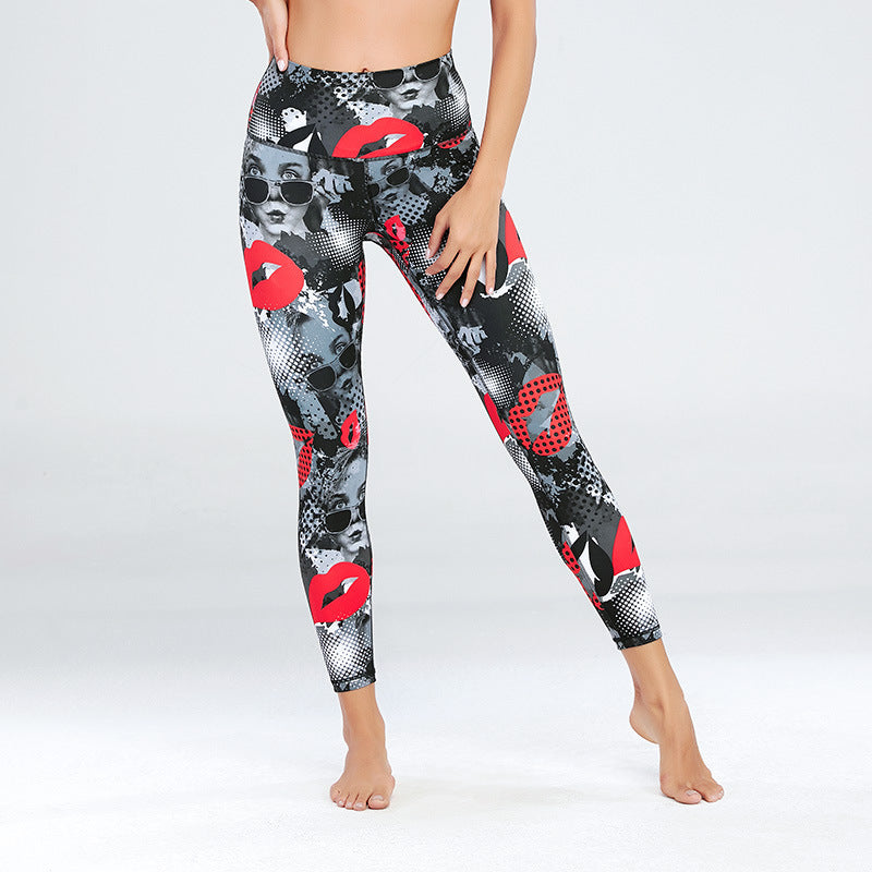 Yoga Pants Women High Waist Hip Grinding Fitness Pants Elastic Tight Quick Dry Print Yoga Pants