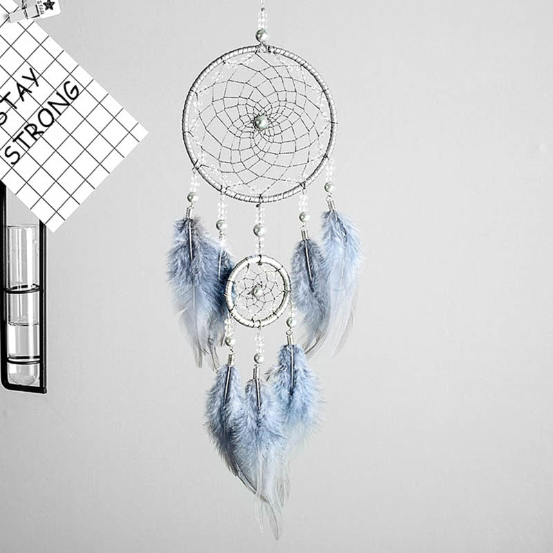 Original silver gray dream catcher 2 ring Indian feather hanging art gifts to bestie friends creative valentine's day gifts