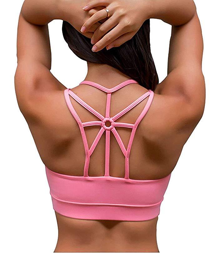 PLCPAY Women Cross Back Sexy Sports Bra Padded High Impact Workout Running Yoga Gym Bra Fitness Crop Top Brassiere Sport Femme