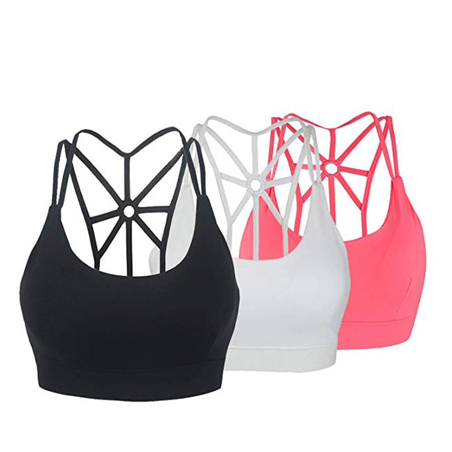 PLCPAY Women Cross Back Sexy Sports Bra Padded High Impact Workout Running Yoga Gym Bra Fitness Crop Top Brassiere Sport Femme