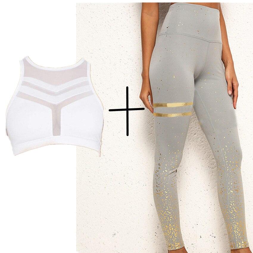 Pad Hot stamping Two Piece Suit Women Patchwork Yoga Set Sport Fitness Women Pants Leggings Push Up Yoga Pants Summer Sportswear