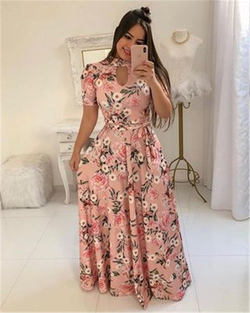 Print Party Dresses Long Dress Women Fashion Elegant Robe Femme Summer Casual Vestido De Festa Plus Size O-Neck Floor-Length