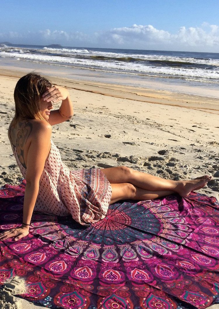 Peacock tail printed fringed beach towel sun shawl Variety scarf yoga cushion Mat