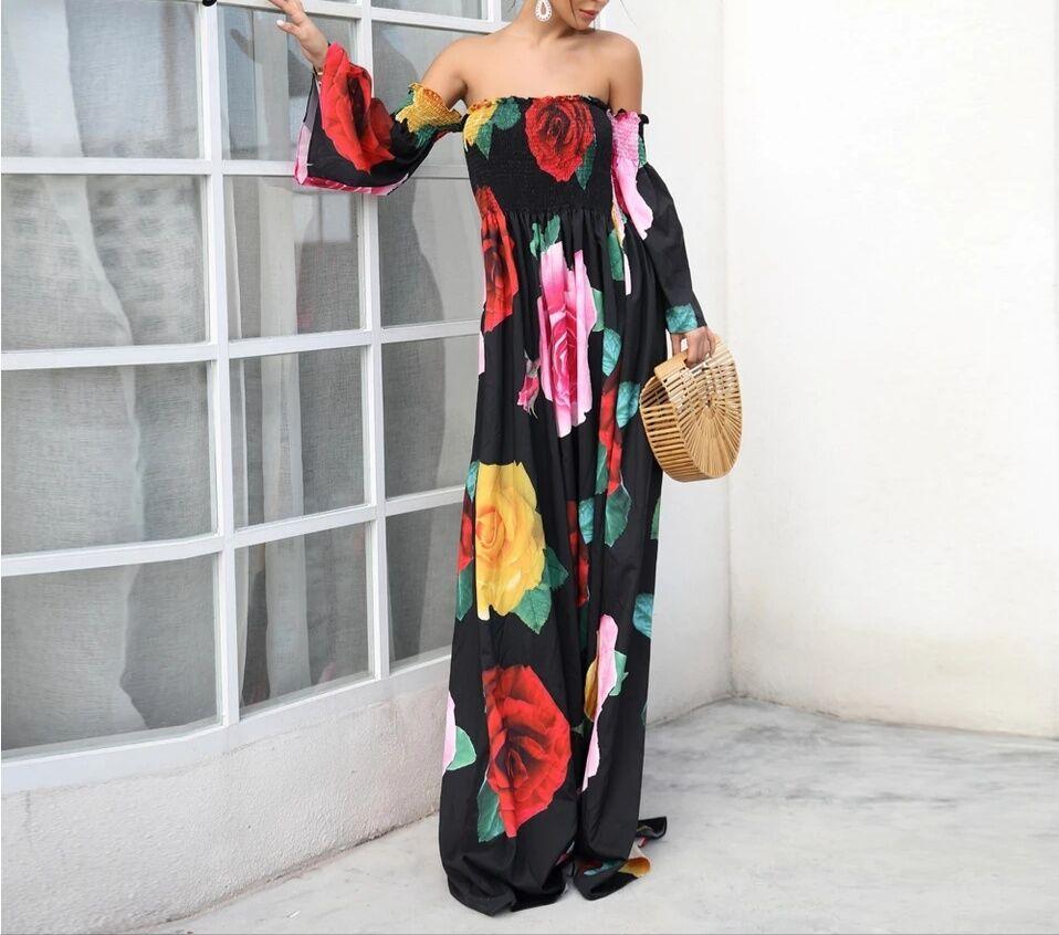 Floral Print Off Shoulder Beach Casual Maxi Dress