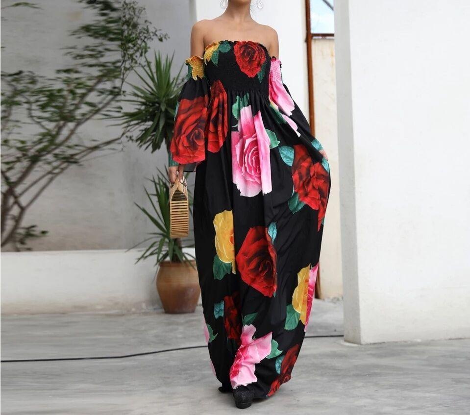 Floral Print Off Shoulder Beach Casual Maxi Dress