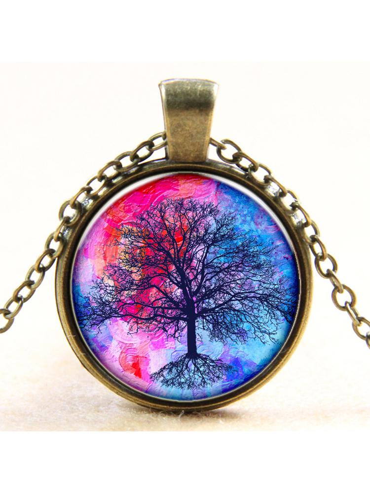 Color Life Tree Time Gemstone Pendant Necklace