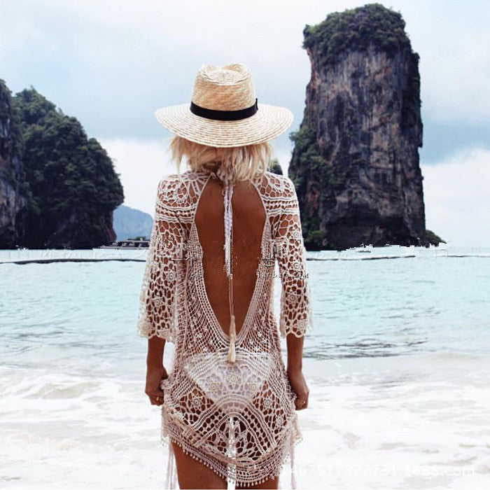 Hot Sale Long-sleeved lace blouse bikini sunscreen dress